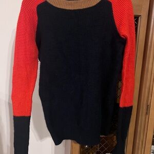 J. Crew Red, Navy Blue and Brown Crew Neck Italian Cashmere Sweater